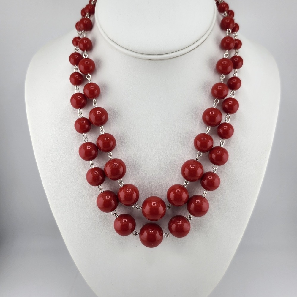 Red Graduated‎ Double Strand Layered Necklace